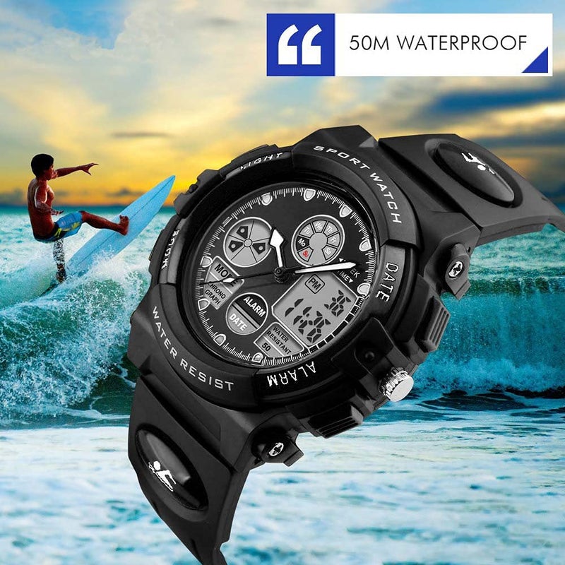PASNEW Kids Watch,LED 50M Waterproof Alarm Calendar Outdoors Watch,Sports Waterproof Watch for Boys,Watches with Luminous Dials - Image 2